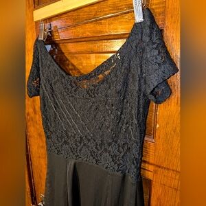 RARE Free People Off the Shoulder Black Lace Sheer Dress Medium Like New Slip